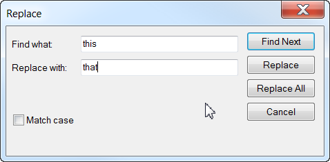 [screen-shot of Windows (notepad) replace dialog]