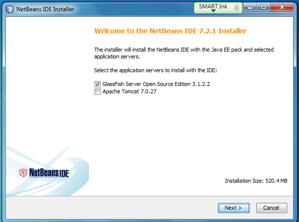Screen-shot of NetBeans install screen one